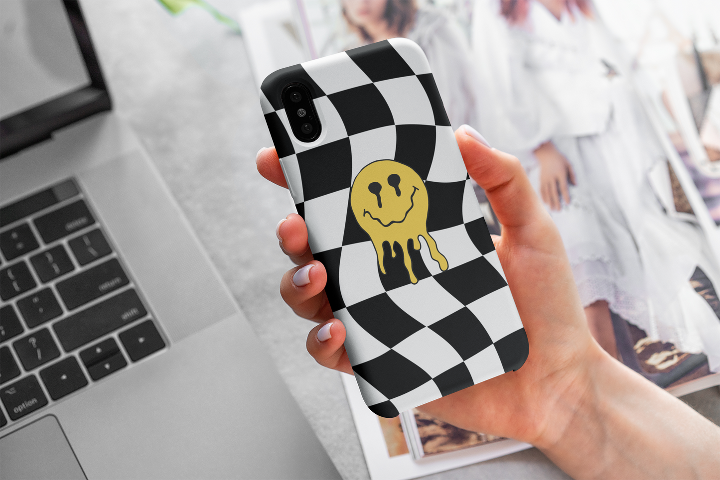 Black and White Checkered Smiley Face Phone Case